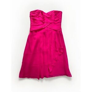 David's Bridal Bridesmaid Dress Women 6 Pink Lined Crinkle Chiffon Front Cascade